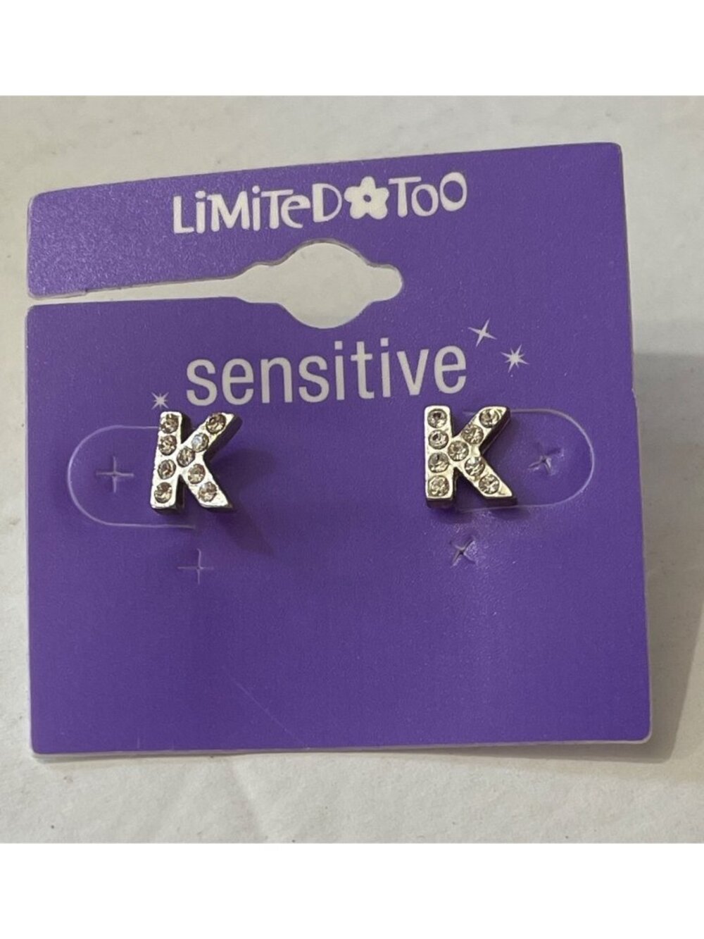 Limited Too "K" Initial Rhinestone Earrings Vintage Y2K Deadstock